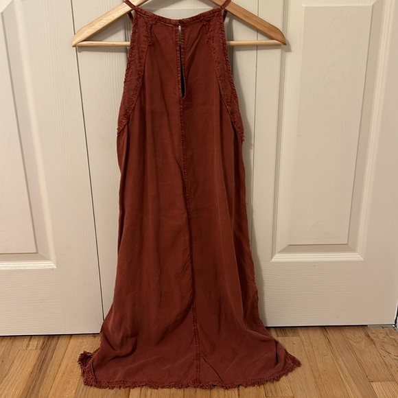 Anthropologie Cloth & Stone rustic burnt orange Fringed Hem Halter Dress xsmall - Picture 6 of 8